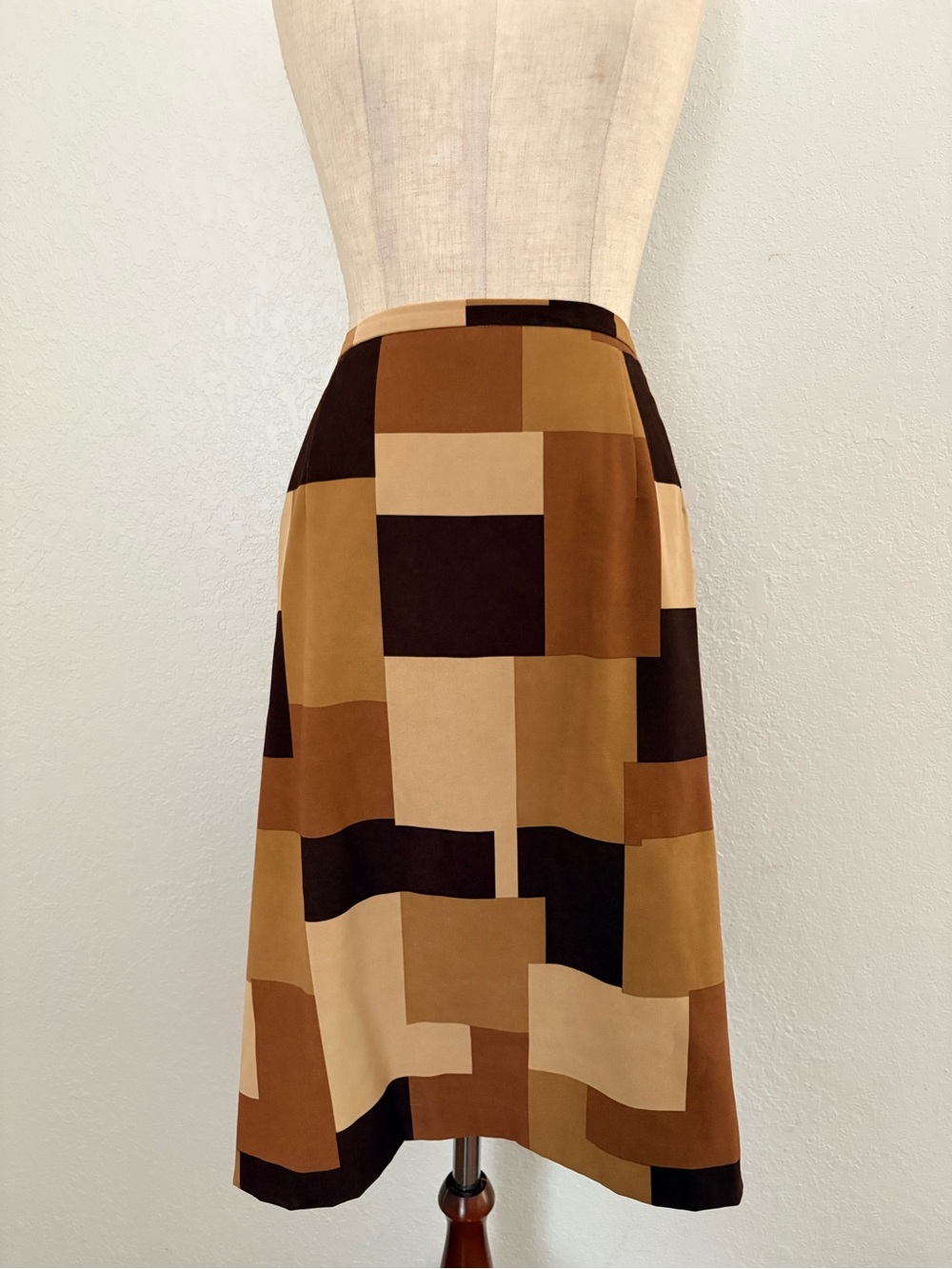 VTG 90s Y2k Brown Patchwork Geometric Midi Straight Skirt Brown Tan 16 - Picture 8 of 14